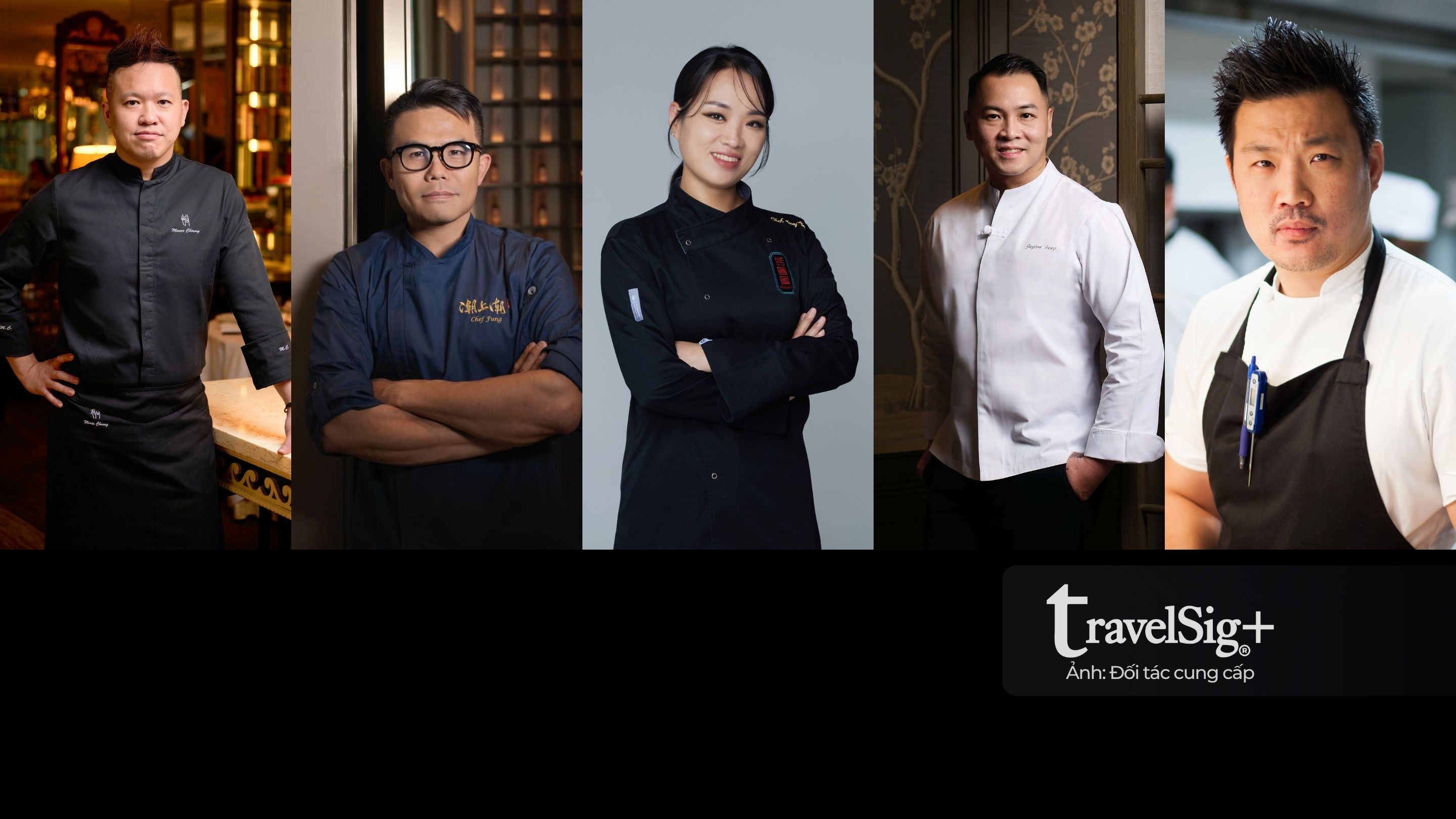 Lễ hội Ẩm thực & Rượu vang Hồng Kông năm nay chứng kiến màn kết hợp của loạt đầu bếp danh tiếng gốc Á (Từ trái qua phải: Menex Cheung, Cheung Yat Fung, Jung Ji-sun, Jayson Tang, Andrew Wong).